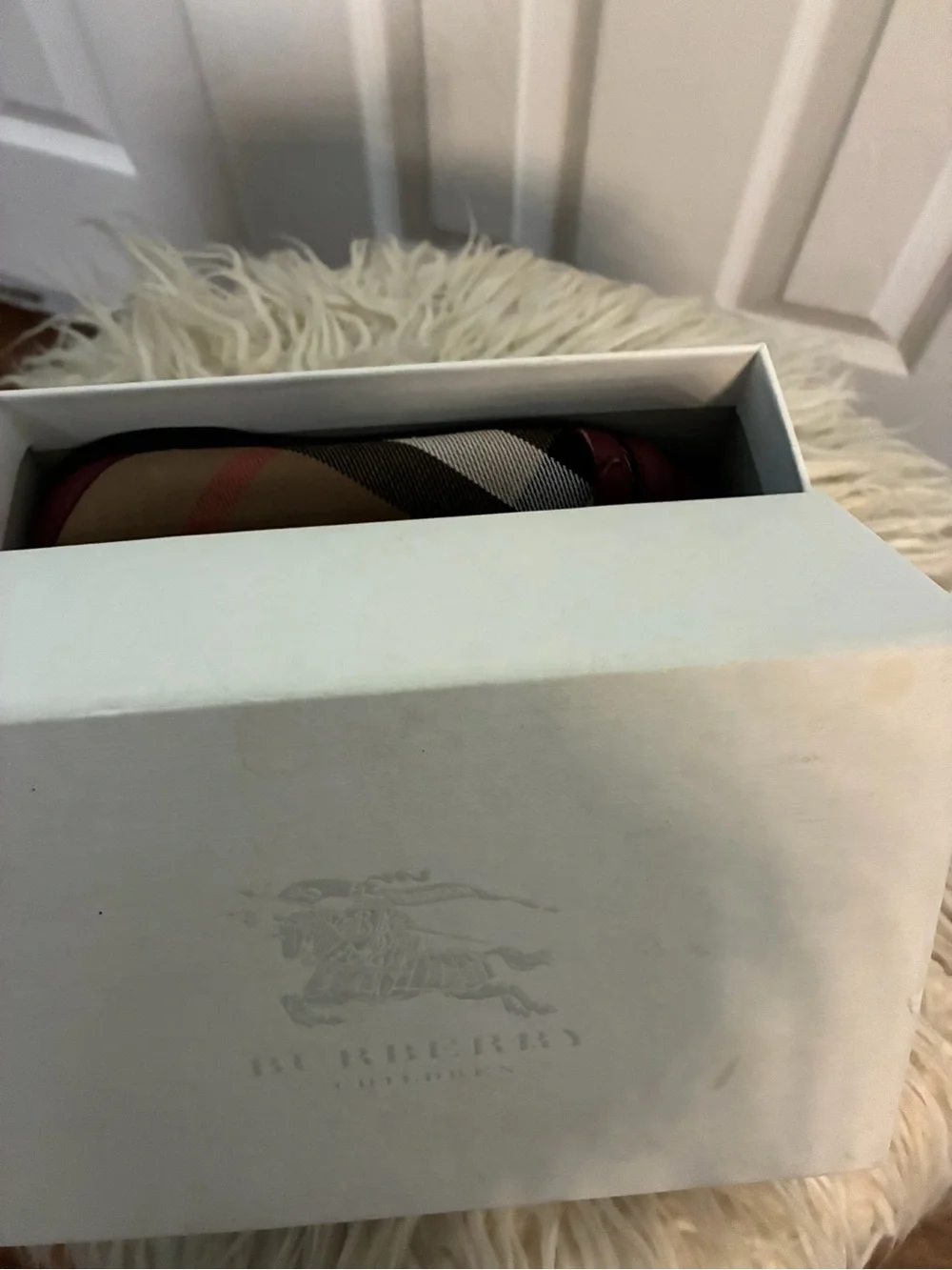 Burberry Girl’s Burgundy Plaid Ballet Flats